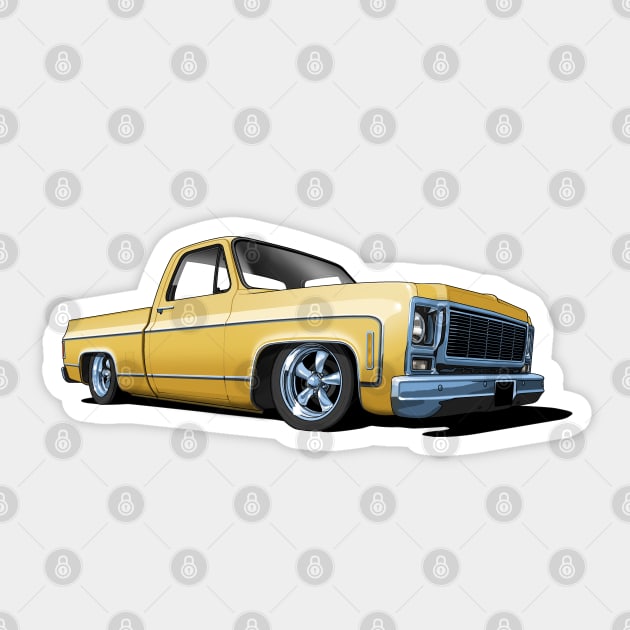 1980 Chevrolet C10 pickup in yellow Sticker by candcretro